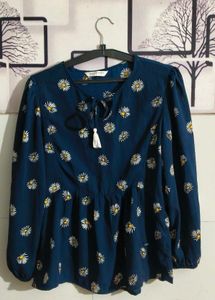 Blue Daisy Print Peplum Top