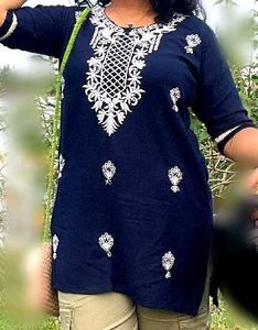 Embroidered Navy Blue Kurta