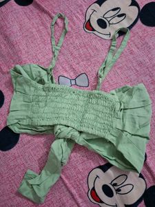 Light Green Tie-Front Crop Top