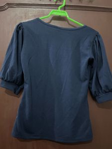 Navy Blue Puff Sleeve Top