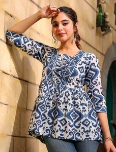 Blue & White Printed Kurta Top💙
