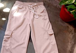 Beige Wide Leg Cargo Pants