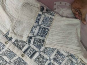 Cream Cotton Kurta Set with Blue Print