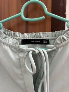 Elegant Light Blue Tie-Neck Blouse