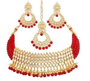 Elegant Red Kundan Necklace Set