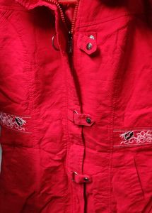 Red Faux Fur Detachable Hooded Jacket