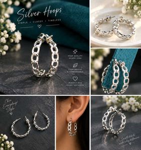 Silver Hoop Earrings with Circle Design