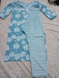 Blue Floral Print Kurta Set