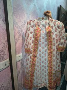 Pink Kurta Set with Printed Jacket