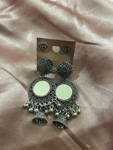 Mirror Jhumka Earrings with Bells