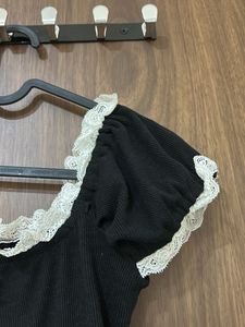 Black Lace Trim Crop Top