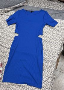 Ribbed Blue Cut-Out Dress