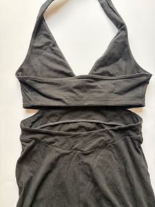 imported Black Halter Neck Cut-Out Maxi Dress