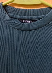 Teal Ribbed Mock Neck Long Sleeve Top