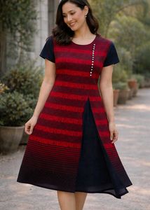 🟥Striped A-Line Dress with Button Detail