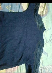 Elegant Navy Blue Lace Sleeve Dress