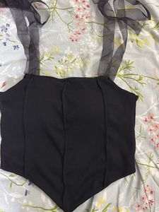 Black Corset Ribbon Tie Shoulders