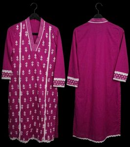 Pink Cotton Kurta with Lace