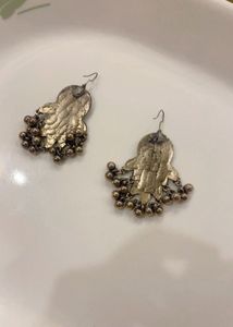 New Ethnic Oxidized Silver Mirror Earrings