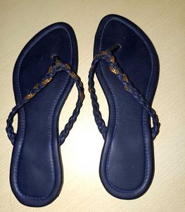 Navy Blue Braided Thong Sandals
