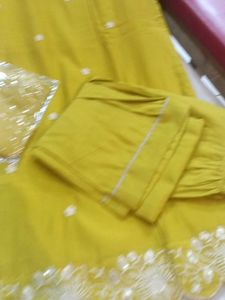 Yellow Embroidered Kurti Set