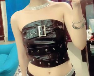 Edgy Black Faux Leather Tube Top