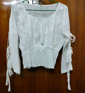 White Chikankari Embroidered Blouse / Coquette Top