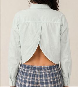 Blue Cropped Button-Up Shirt