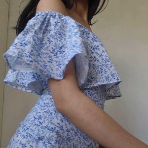 Floral Off-Shoulder Slit Midi Dress
