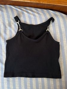 Black Tank Top with Silver Chain Detail