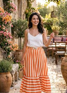 Boho Orange Striped Maxi Skirt