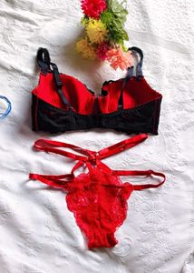 Lace Trimmed Balconette Bra with thong