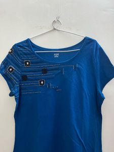 Blue Beaded Accent T-Shirt