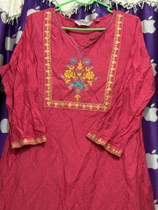 Beautiful Pink golden embroidered kurta