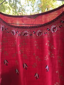 Women Red Bell Sleeves Kurta