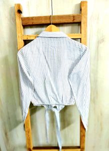 Chic Striped Tie-Front Shirt Size-32