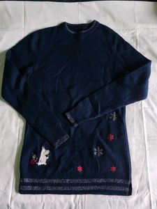 Cute Moomin & Snowflakes Navy Sweater