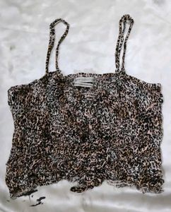 Leopard Print Smocked Crop Top