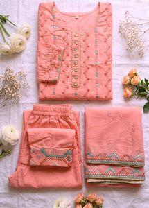 Elegant Peach Kurta Set with Dupatta