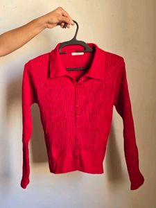 Chic Red Cable Knit Cardigan