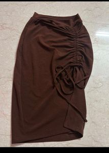 Brown Ruched Midi Skirt