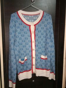 💙 Premium Blue Monogram Knit Cardigan | OUYASAITU