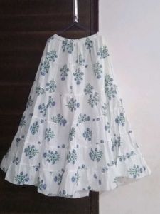 White Block Print Tiered Maxi Skirt