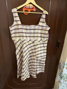 Cream And Brown Plaid Dress