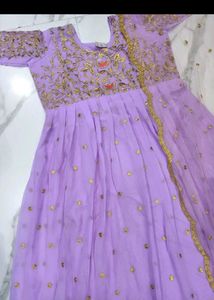 Elegant Lavender Embroidered Gown with dupatta