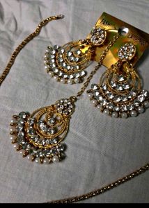 Gold-White tone Crystal &amp; Pearl Jewelry Set