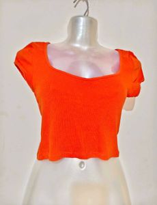 H&amp;M Divided Orange Ribbed Crop Top (Square Neck)