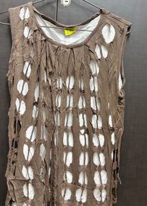 Unique Distressed Brown Sleeveless Top