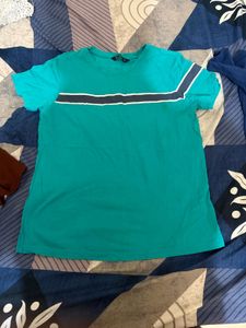 Teal T-Shirt with Striped Detail
