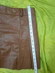 Brown Faux Leather Skirt with Belt